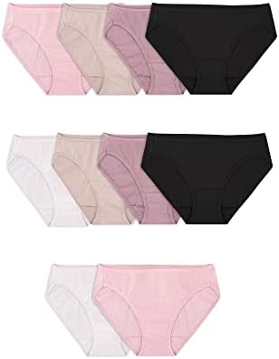 Fruit of the Loom Women's Eversoft Cotton Bikini Underwear, Tag Free & Breathable, Cotton-10 Pack-Assorted Neutrals, 8