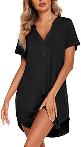 Ekouaer Women V Neck Button Down Nightgown