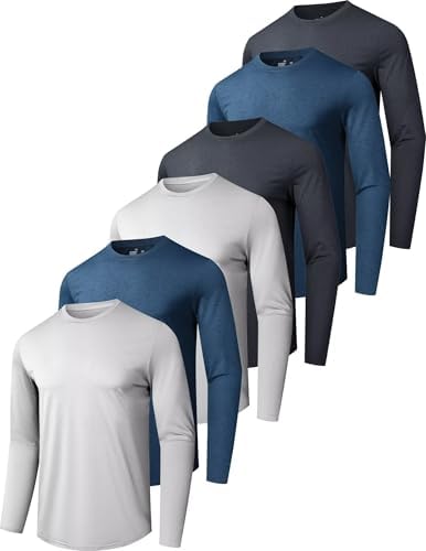 6 Pack Men's Quick Dry Long Sleeve Shirts Moisture Wicking Sun Protection Performance T-Shirt for Casual Workout