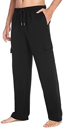 Deyeek Men's Cargo Sweatpants Open Bottom Baggy Sweat Pants for Mens Straight Leg Gym Cargo Sweats Lounge Pants with Pockets