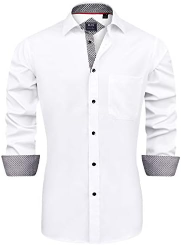 J.VER Men's Casual Long Sleeve Stretch Dress Shirt Wrinkle-Free Regular Fit Button Down Shirts