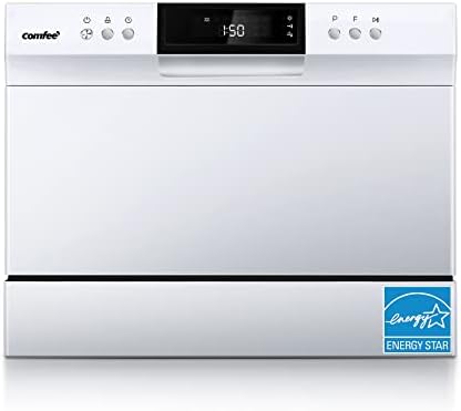 COMFEE’ Portable Mini Dishwasher, Energy Star, Countertop, 6 Place Settings, with 8 Washing Programs, Speed, Baby-Care, ECO& Glass, Dish Washer for Dorm, RV& Apartment, White
