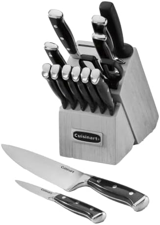 Cuisinart 15-Piece Knife Set with Block, High Carbon Stainless Steel, Forged Triple Rivet, Black/Gray C77BTR-15PG