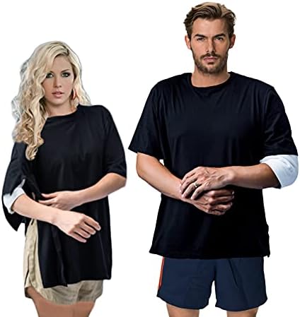 Uni-Sex Post Shoulder Surgery Shirt & Rehab Shirt with Stick On Fasteners, Convenient and Quick (US, Alpha, 3X-Large, Regular, Regular, Black)