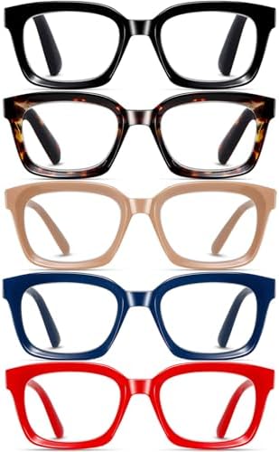 Hubeye 5 Pack Oprah Style Oversized Reading Glasses for Women Men Blue Light Blocking, Ladies Stylish Retro Square Large Computer Readers+3.0