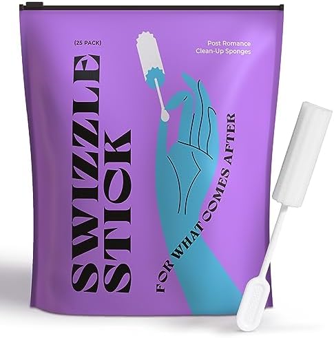 [25 Pack] Swizzle Stick Absorbing Sponge for Women - Ultra-Absorbent Post-Romance Cleanup Sponge to Stop The Drip - Long Handle, Easy Grip, Individually Packaged