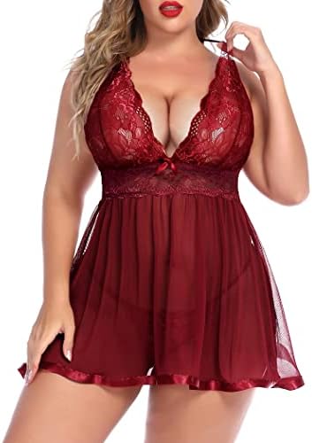 Avidlove Women Plus Size Babydoll Lingerie Lace Chemise Mesh Sleepwear