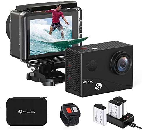 HLS 4k Action Camera Waterproof with 3 Batteries,Underwater Camera with Wide Angle Lens,Outdoor Sports Camera with Selfie Stick Kit & Remote Control