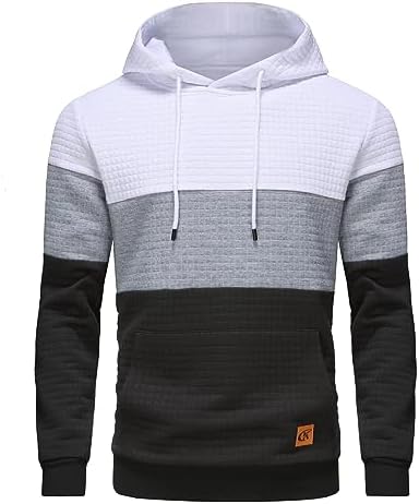 Yundobop Men's Pullover Hoodies Plaid Jacquard Long Sleeve Drawstring Hipster Casual Hooded Sweatshirts with Kanga Pockets