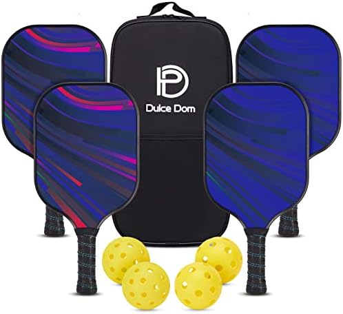 DULCE DOM Pickleball Paddles Set of 2/4 - USAPA Approved, 4 Indoor Outdoor Pickleball Balls, Fiberglass Surface Paddle Racket with Cover Bag, Ideal Training Equipment Gift for Men & Women