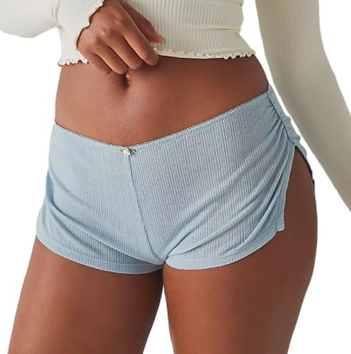 KMBANGI Y2k Sexy Micro Shorts for Women Low Waist Side Slit Boy Shorts Slim Booty Shorts Lounge Pj Bottom Cute Sleepwear