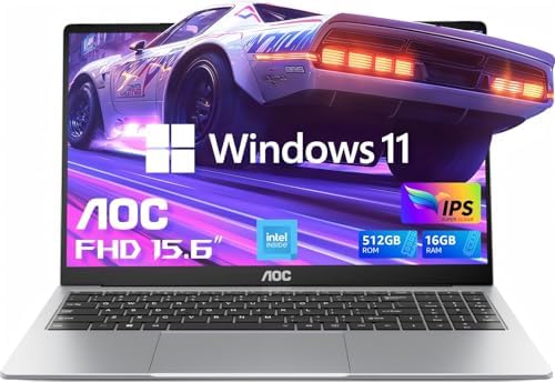 AOC Laptop Computer 16GB RAM 512GB SSD Work Laptops 15.6 Inch FHD Screen Premium Laptop (Up to 3.6GHz) Windows 11 Laptop Computer, Light&Thin, Metal Shell, Webcam, Type-C, USB3.2