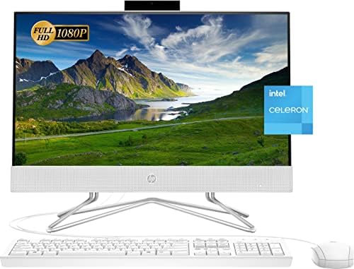 HP 2022 All-in-One Desktop, 21.5" FHD Display, Intel Celeron J4025 Processor, 16GB RAM, 512GB PCIe SSD, Webcam, HDMI, RJ-45, Wired Keyboard&Mouse, WiFi, Windows 11 Home, White