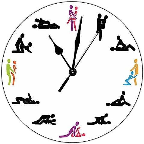 Valentine's Day Gift Round Clock Sex 12 Position Make Love Wall Clocks Living Room Wood Clock Battery Operated Silent Movement Wall Clock 10 Inch for Kitchen Kids Room Decorative Clocks