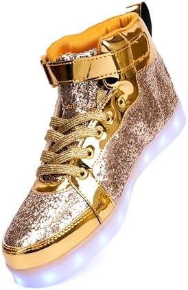 Glitter Led Shoes Light Up Shoes High Top Sneakers for Women Men Flashing Dancing Shoes for Halloween Christmas Party with USB Charging