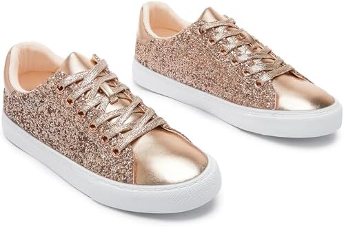 AISFAES Glitter Sneakers Sparkly Low Top Sequins Sneakers Lace Up Tennis Shoes Comfort Bling Shoes Fashion Shiny Walking Shoes