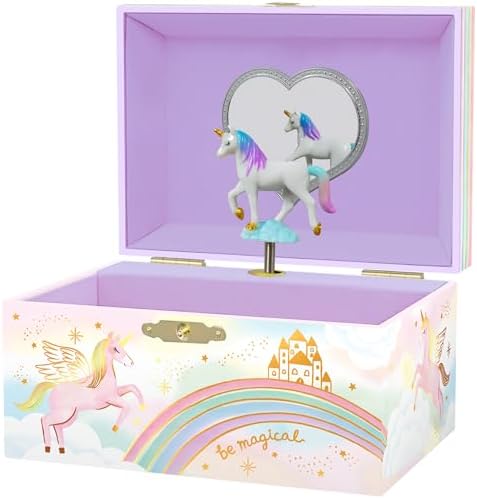Giggle & Honey Musical Jewelry Box for Girls - Kids Jewelry Box, Unicorn Toys for Girls 4-6, Unicorn Gifts, 6 x 4.7 x 3.5 in