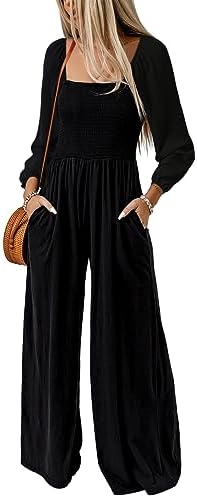 Dokotoo Women's Casual Loose Overalls Jumpsuits One Piece Long Sleeve Wide Leg Long Pant Rompers With Pockets