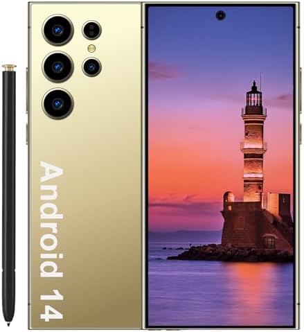 C24 Ultra Unlocked Cell Phone Android 13 with S Pen, 8GB+256GB Octa-core Smartphone, 6800mAh Battery Mobile Phone, 6.8" FHD+ 120Hz, 108MP Camera, Dual SIM Phone/GPS/Face ID - Gold