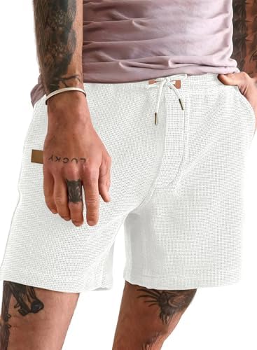 JMIERR Men's Casual 5"/ 7" Shorts Waffle Elastic Waist Drawstring Workout Running Jogging Beach Sweat Shorts with Pockets
