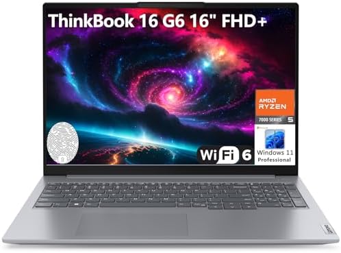 Lenovo ThinkBook 16 G6 16" FHD+ Laptop Computer, Hexa-Core AMD Ryzen 5 7430U (Beat i7-1355U), 32GB DDR4 RAM, 1TB PCIe SSD, WiFi 6, Bluetooth 5.3, Fingerprint Reader, Windows 11 Pro, AZ-XUT