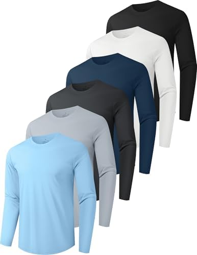6 Pack Men's Quick Dry Long Sleeve Shirts Moisture Wicking Sun Protection Performance T-Shirt for Casual Workout