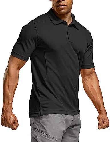 CQR Men's Polo Shirts, Tactical Short Sleeve Golf Performance Shirts, Lightweight Dry Fit UPF 50+ Pique