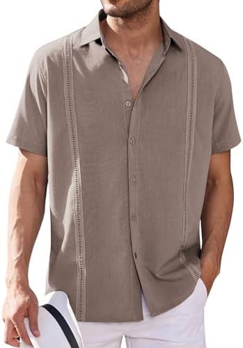 COOFANDY Mens Short Sleeve Cuban Guayabera Shirt Casual Summer Beach Button Down Shirts