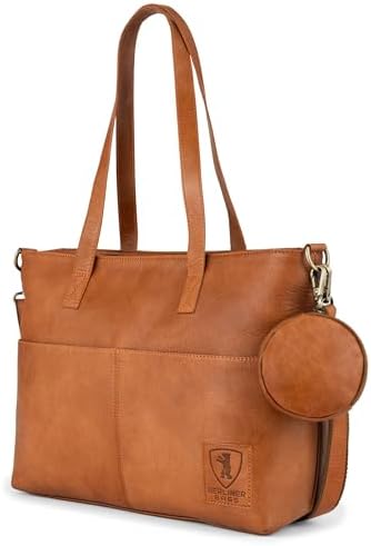 BERLINER BAGS Vintage Genuine Leather Handbag Julia, Large Tote Bags for Women, Computer Bag for Laptop, Work Bag - Brown