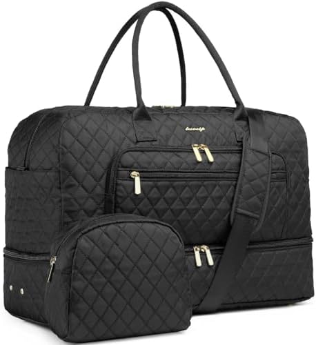 Large Women Travel Duffle Bag - Carry on Overnight Bag Weekend Travel Duffel Tote Bag Yoga Gym Bag with Wet Pocket Toiletry Weekender Overnight Bag for Travel Business Trips Sport Hospital Black