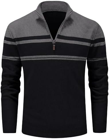 MAGCOMSEN Men's Sweaters 1/4 Zip Cotton Sweater Pullover Polo Sweaters Striped Fall Winter Warm Sweatshirts