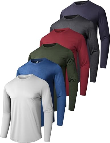 6 Pack Men's Quick Dry Long Sleeve Shirts Moisture Wicking Sun Protection Performance T-Shirt for Casual Workout