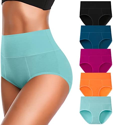 OLIKEME Cotton Underwear High Waisted Panties Full Coverage Underpants Soft Strech Ladies Briefs for Women Multi Pack