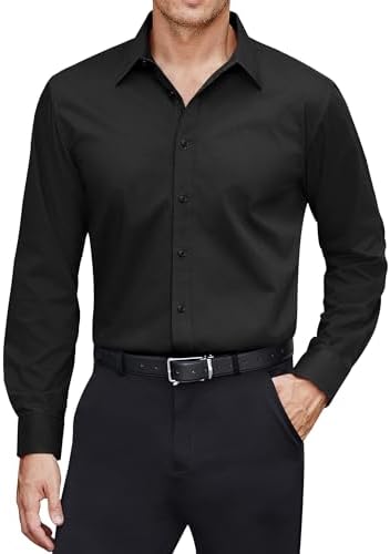 J.VER Men's Dress Shirts Stretch Stain Shield Long Sleeve Solid Formal Shirt Business Casual Button Down Shirts