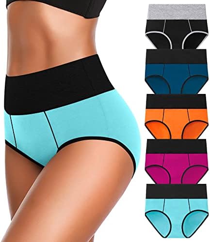 OLIKEME High Waisted Underwear for Women Tummy Control Cotton Plus Size Full Coverage Packs Ladies Panties Briefs