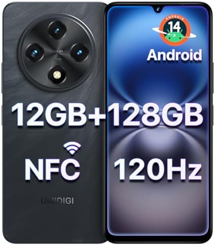 UMIDIGI G100 Unlocked Cell Phone Android 14, 6.9" HD+ 120Hz,Octa-core 12GB +128GB Expand 1TB,GPS Unlocked Smartphone,6000mAh,50MP Triple Camera,Dual 4G LTE Phone, NFC,AI Face Unlock,OTG,Black
