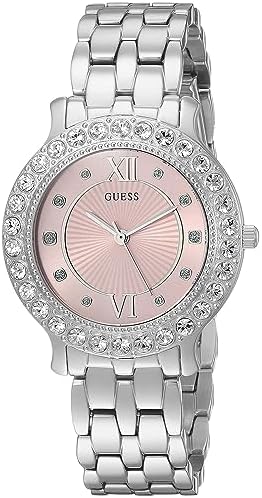GUESS Stainless Steel + Pink Crystal Bracelet Watch. Color: Silver-Tone (Model: U1062L2)