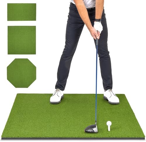 GoSports Golf Hitting Mats - Artificial Turf Training Mat for Indoor/Outdoor Swing Practice, Includes 3 Rubber Tees - Choose Your Style