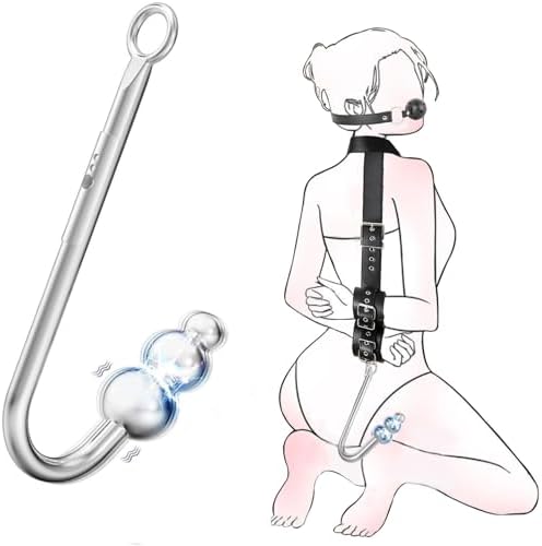Vibrating Anal Hook BDSM Sex Bondage Restraints with Ball Gag - Neck to Wrist Behind Back Handcuffs Collar with 3 Balls Anal Trainer, Fetish Kinky Adult Sex Toys for Couple Beginner SM Game Play