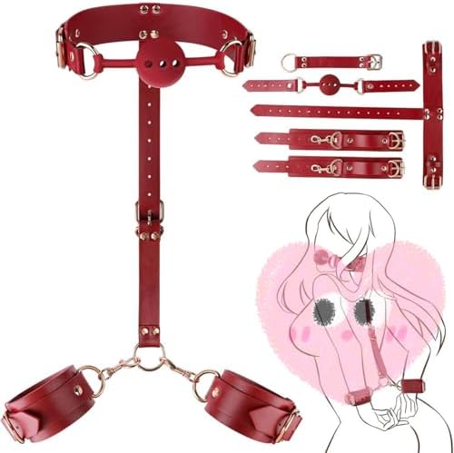 Adjustable Women's Leather Reverse Back Handcuffs Couples Toys for Various Holiday Party Games Accessories Red S15