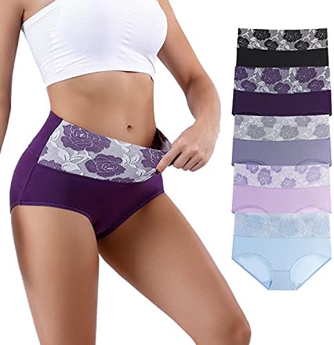 Honzadar Women Underwear Breathable Panties Cotton Tummy Control High Waist Briefs Full Coverage Panty Multipack