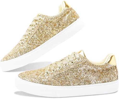 Jeekopeg Glitter Sparkly Fashion Sneakers Shoes Shiny Casual Shoes Bling Sequin Concert Low Cut Lace up Shoes