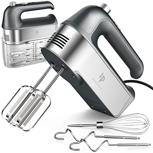 Hand Mixer Electric, 450W Kitchen Mixers with Scale Cup Storage Case, Turbo Boost/Self-Control Speed + 5 Speed + Eject Button + 5 Stainless Steel Accessories, For Easy Whipping Dough,Cream, Cake