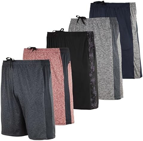 Real Essentials 5 Pack: Men's Dry-Fit Sweat Resistant Active Athletic Performance Shorts
