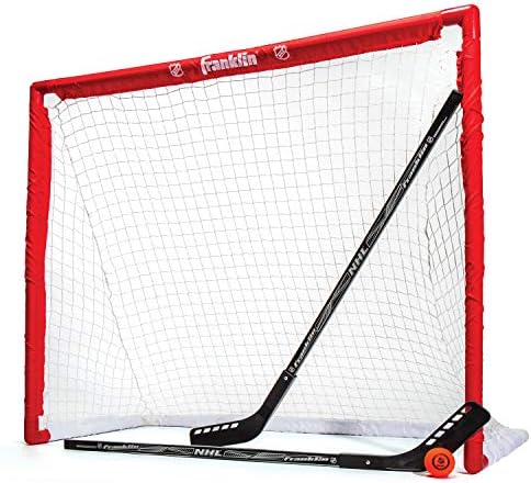Franklin Sports NHL Youth Street Hockey Set - (2) Kids Junior Hockey Sticks, PVC Goal + Roller Hockey Ball Included - Indoor + Outdoor Net - 46", Red