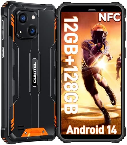 OUKITEL WP32 Rugged Phone Unlocked - 6300mAh Battery Rugged Smartphone Android 14, 6.0" HD+ Screen, 12GB+128GB Mobile Phones, 20MP+5MP Camera, 4G Dual SIM, 3.5mm Jack, NFC,BT5.0,GPS,T-Mobile, Orange