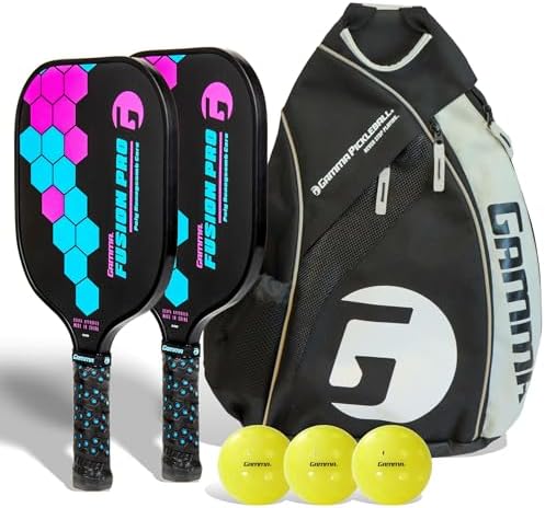GAMMA Sports Fusion Pro Pickleball Paddles Set of 2 with 3 Outdoor Pickleballs and Sling Bag - USA Pickleball Approved, Graphite Hitting Surface, Honeycomb Core - Ideal for Beginners