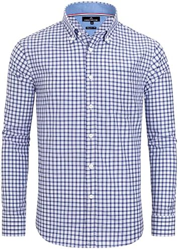 Alimens & Gentle Men's Plaid Button Down Shirts Cotton Long Sleeve Dress Shirts Regular Fit Gingham Shirts