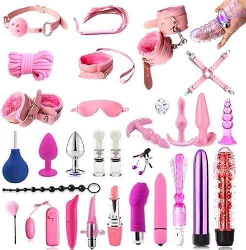 BDSM Restraints Sex Toys 30pc Bondage Restraints Set Fetish Bed Restraints Kits for Beginners,Gang Ball Play, Vibrators Massagers, Bondage kit for Couples Sex