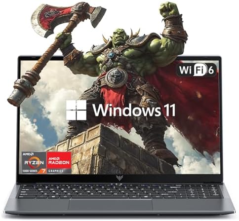 Gaming Laptop AMD Ryzen 7 5700U Laptop Computer 16.1-inch IPS 16GB DDR4 (2 * 8GB, Dual Channel) 512GB NVMe SSD Backlit & Numeric Keyboard WiFi 6 HDMI Type-C USB3.2 Windows Laptop